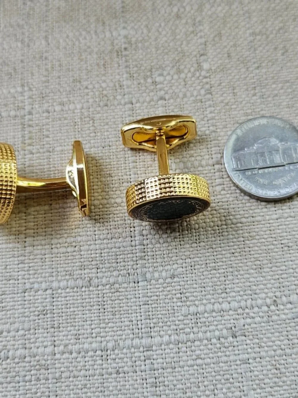 Father Day Gift Cufflinks Black/Gold Tone Round Shape Cuff Links Stud Fashion